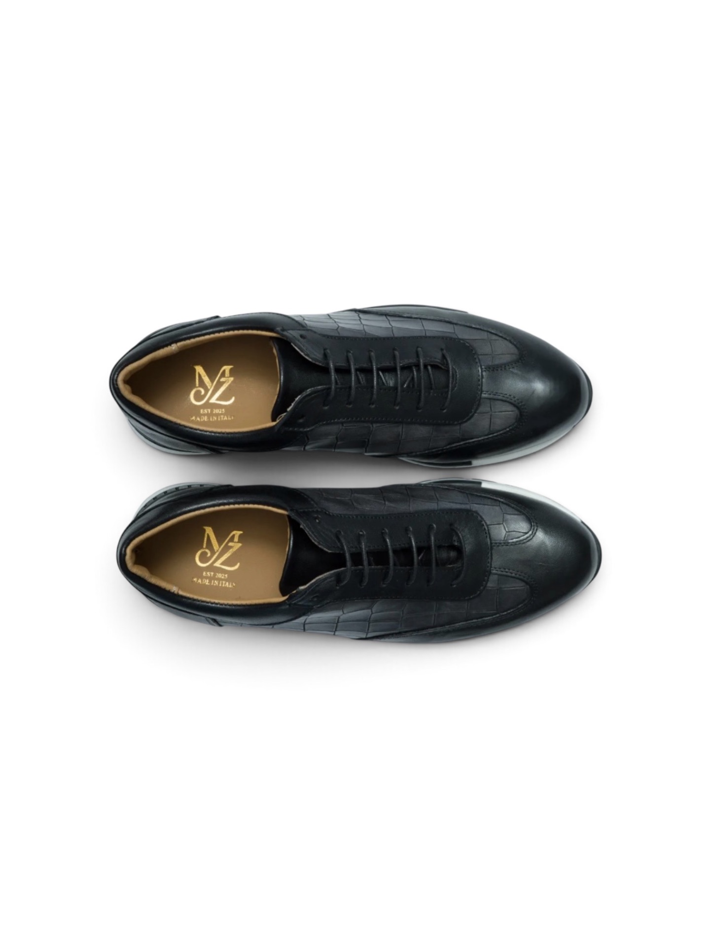 Black Leather Lace-Up with Crocodile