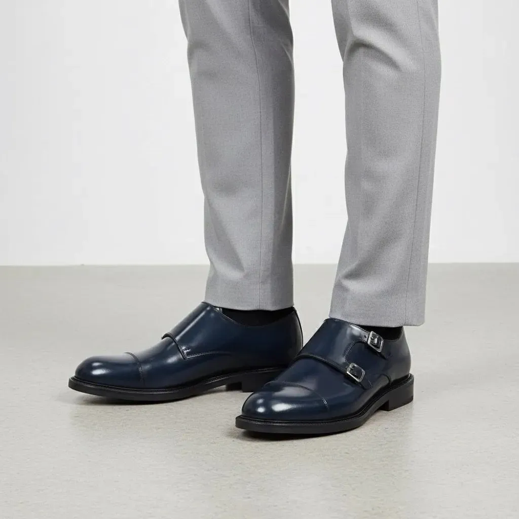 Monk Strap in Brushed Leather Blue