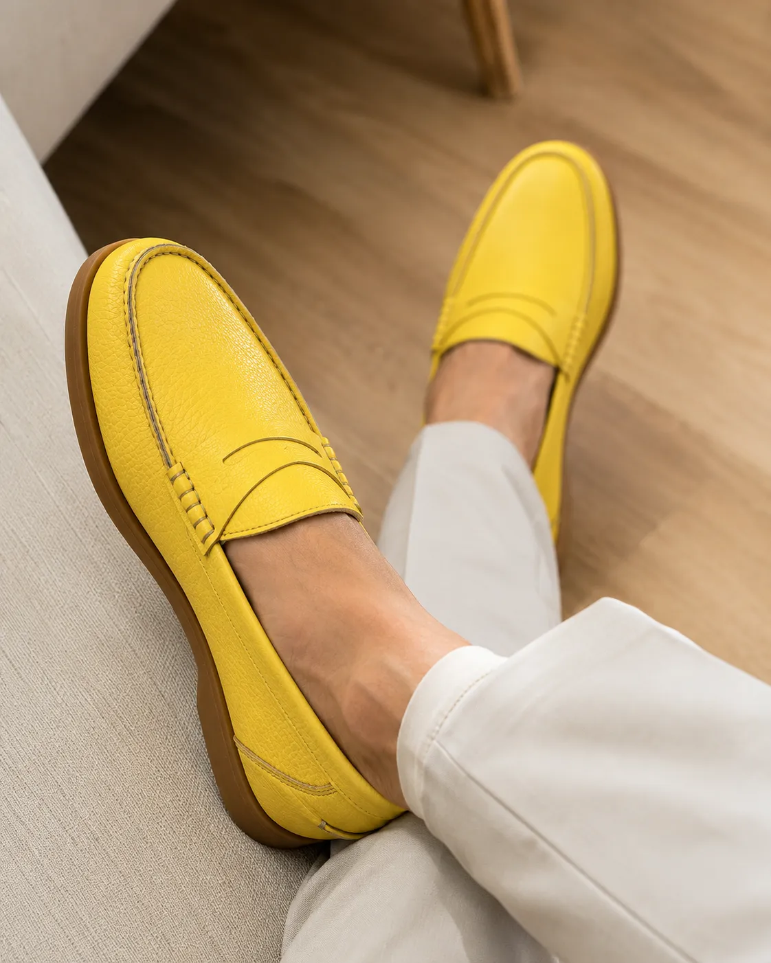 Yellow Leather Penny Loafers