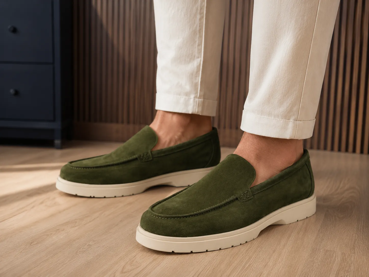 Olive Green Suede Loafers