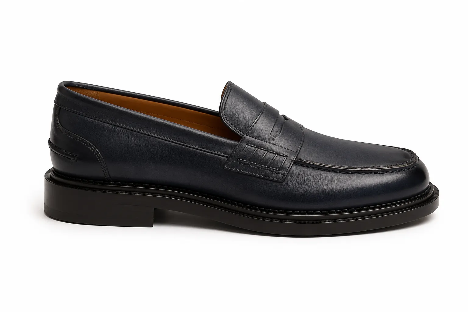 Navy Leather Penny Loafers