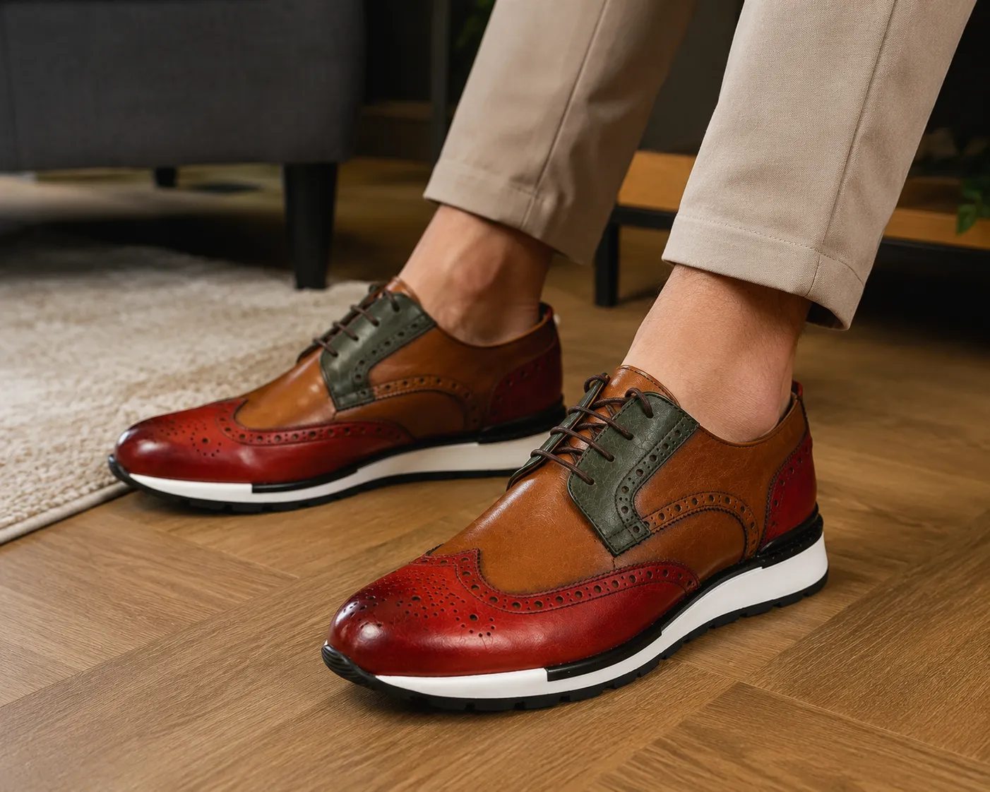 Þrílitur blandaður brogue skór frá Heritage