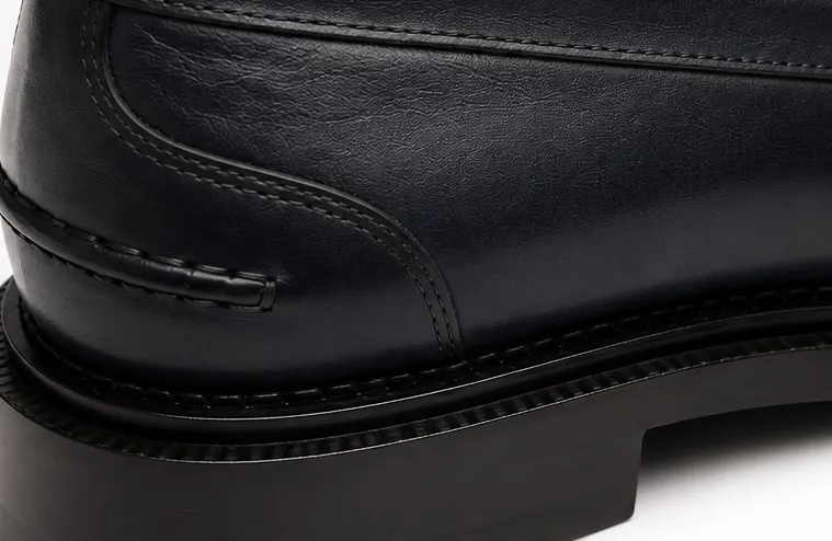 Navy Leather Penny Loafers