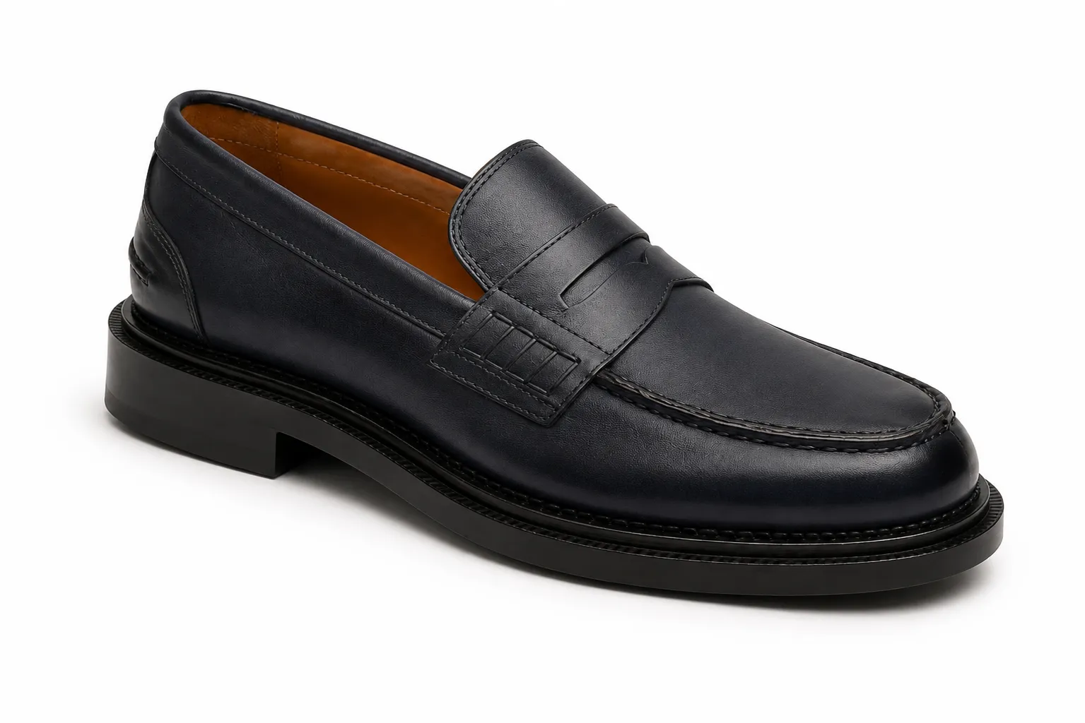 Navy Leather Penny Loafers