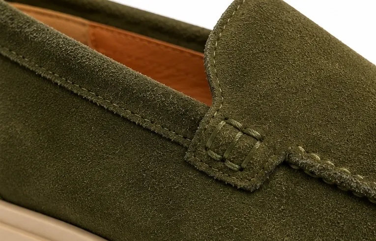 Olive Green Suede Loafers