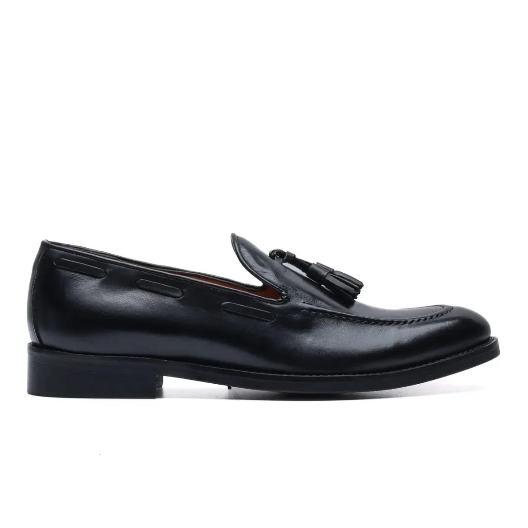 Black Leather Tassel Loafers