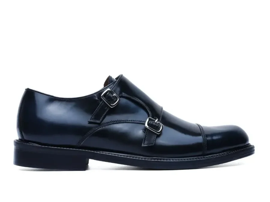 Handcrafted footwear made in Italy, Monk Strap model, more commonly known as "Double Buckle", characterised by the round toe with cap.