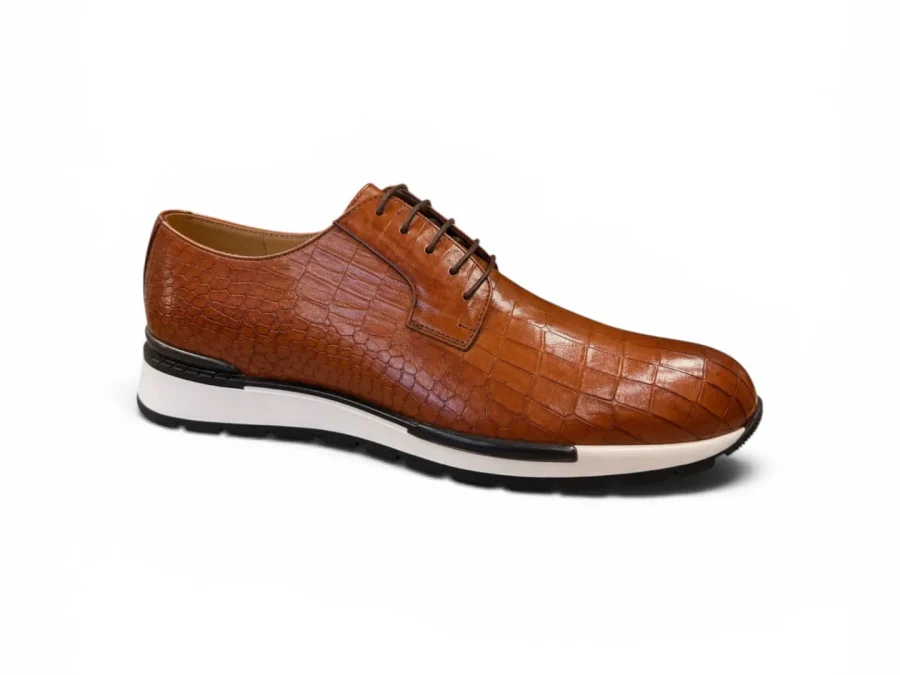 Croc-Embossed Leather Derby Sneaker